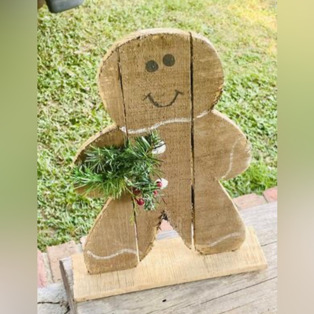 *Rustic Wood Gingerbread Man on Base, 16” - Picture 6 of 10